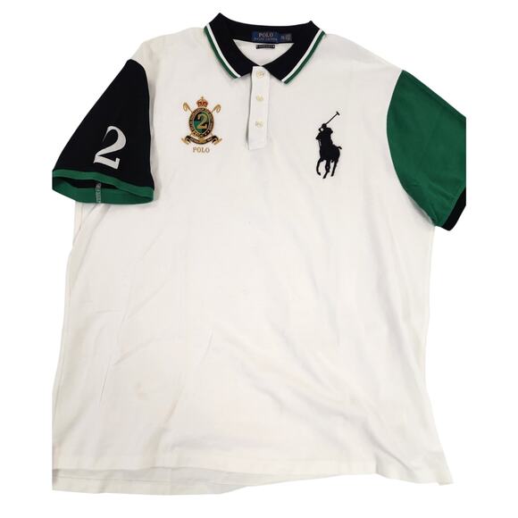 Polo Ralph Lauren Big Pony Crest Custom Fit XXL White Short Sleeves blue green - Picture 1 of 8